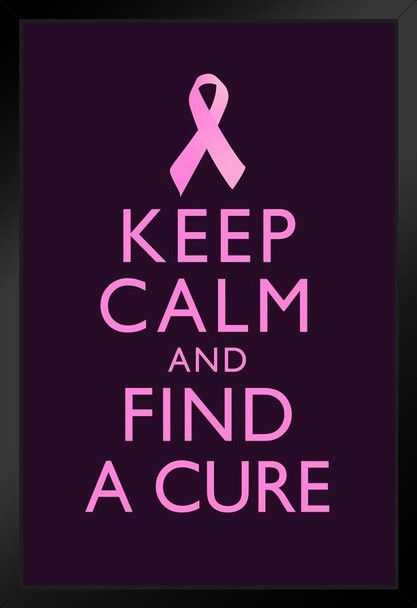 Breast Cancer Keep Calm And Find A Cure Awareness Motivational Inspirational Purple Black Wood Framed Poster 14x20