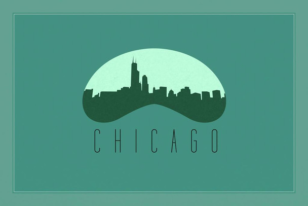 Cities Chicago Skyline Cloud Gate Sculpture Millennium Park Green Cool Wall Art Print Poster 36x24