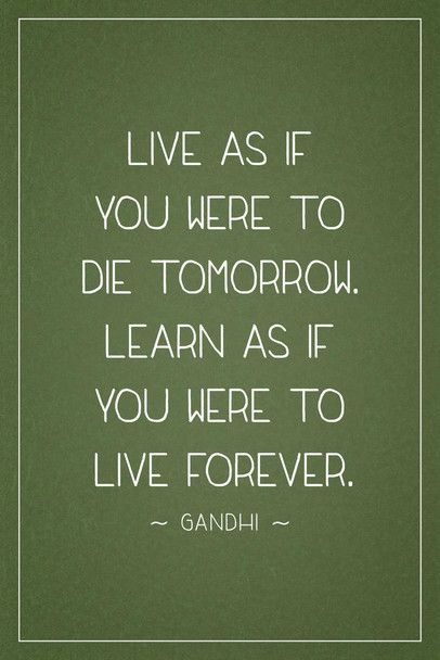 Mahatma Gandhi Live As If You Were Die Tomorrow Learn Live Forever Motivational Green Cool Wall Art Print Poster 24x36