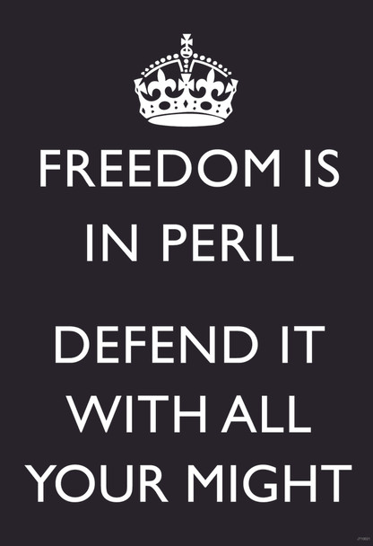 Freedom Is In Peril Defend It With All Your Might British WWII Motivational Black Cool Wall Art Print Poster 12x18