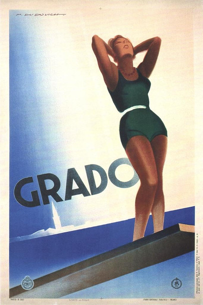 Grado Vintage Illustration Travel Art Deco Vintage French Wall Art Nouveau 1920 French Advertising Vintage Poster Prints Art Nouveau Decor Cool Huge Large Giant Poster Art 36x54