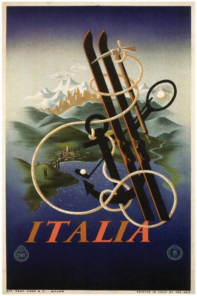Italia Map Vintage Illustration Travel Art Deco Vintage French Wall Art Nouveau 1920 French Advertising Vintage Poster Prints Art Nouveau Decor Cool Huge Large Giant Poster Art 36x54