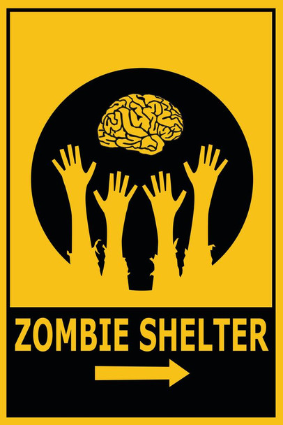 Zombie Shelter Directional Warning Sign Art Print Cool Huge Large Giant Poster Art 36x54