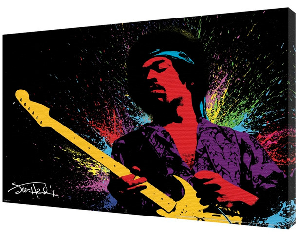 Jimi Hendrix Paint Splatter Rock And Roll Electric Guitarist Singer Music Stretched Canvas 36x24