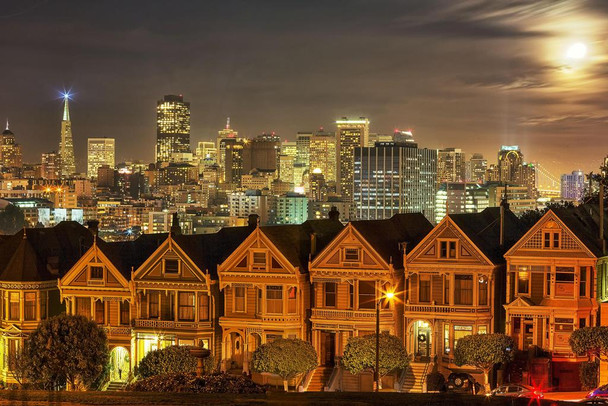 Moonlit Painted Ladies San Francisco California Photo Art Print Cool Huge Large Giant Poster Art 54x36