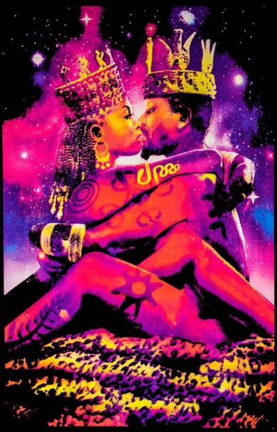 King And Queen Man And Woman Intertwined Love Retro Royal Fantasy Trippy Flocked UV Black Light Blacklight Poster 23x35 inch