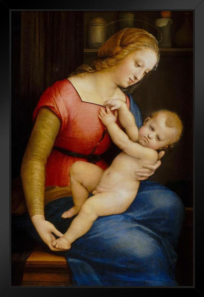 Raphael Madonna de Orleans Baby Realism Romantic Artwork Raffaello Prints Biblical Drawings Portrait Painting Wall Art Renaissance Posters Canvas Art Black Wood Framed Art Poster 14x20