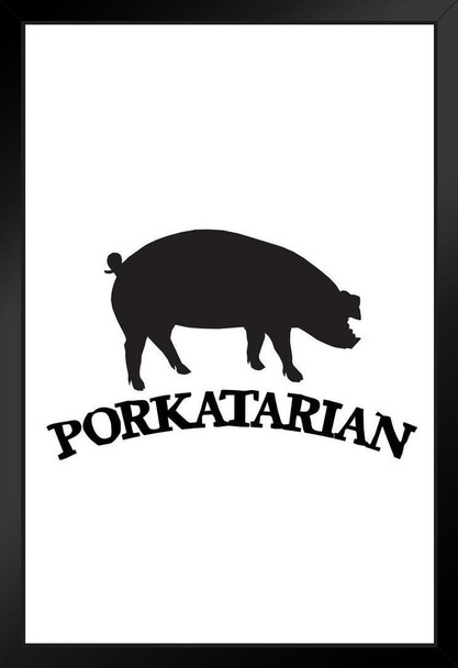 Porkatarian Barbecue BBQ Smoking Pig Hog Foody Cooking Black And White Black Wood Framed Poster 14x20
