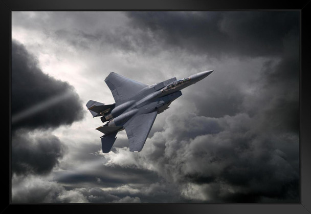 F15 Eagle Tactical Fighter Aircraft Flying Through Storm Photo Black Wood Framed Art Poster 20x14