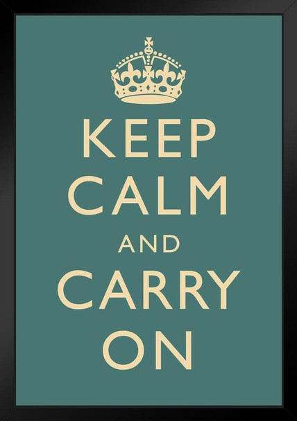 Keep Calm Carry On Motivational Inspirational WWII British Morale Slate Black Wood Framed Art Poster 14x20