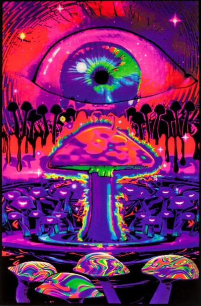 Mushrooms Ripple Magic Shrooms Trippy Psychedelic UV Black Light Blacklight Poster 24x36