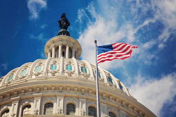 United States Capitol Dome with Flag Washington Photo Art Print Cool Huge Large Giant Poster Art 54x36