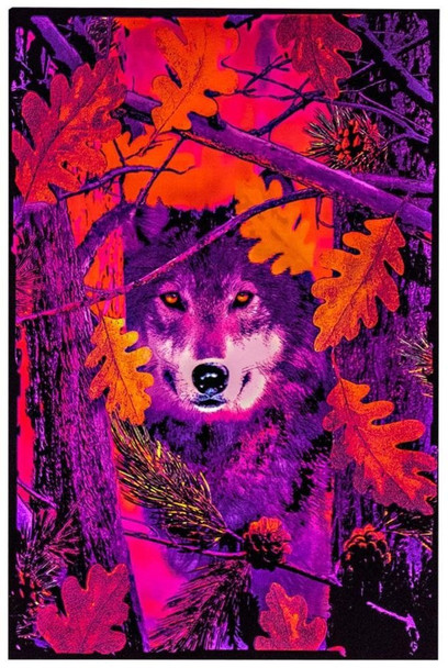 Autumn Wolf Hiding In Forest Psychedelic Trippy Funky UV Black Light Blacklight Poster 24x36 inch