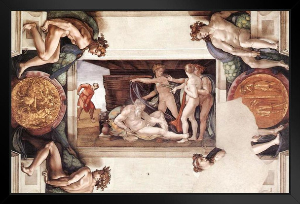 Michelangelo Drunkenness of Noah Fine Art Realism Romantic Artwork Michelangelo Prints Biblical Drawings Portrait Painting Wall Art Renaissance Poster Canvas Art Black Wood Framed Art Poster 20x14