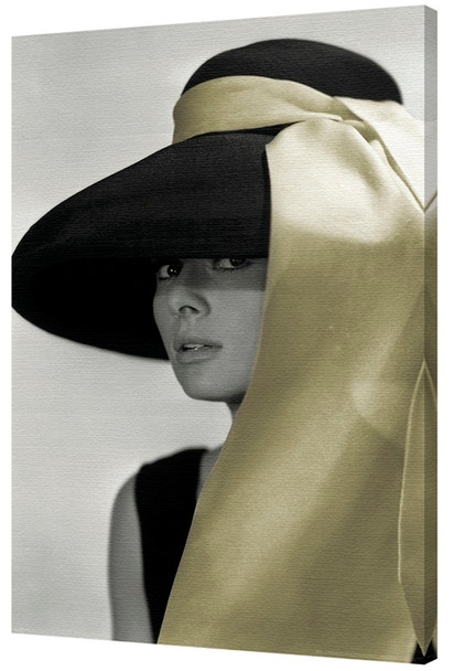 Audrey Hepburn Gold Hat Stretched Canvas 24x36