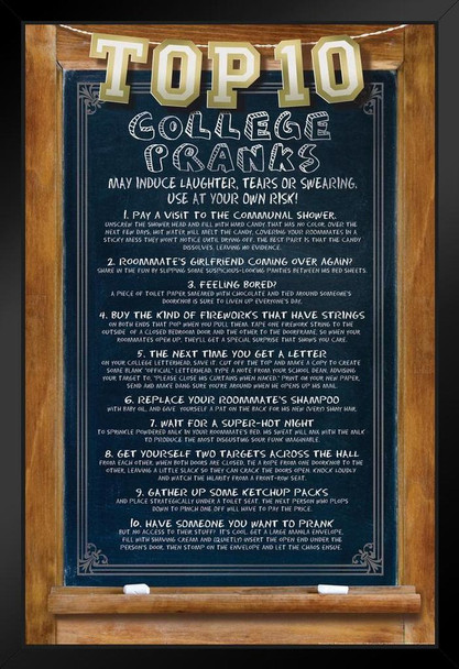 Top 10 College Pranks Humor Black Wood Framed Poster 14x20