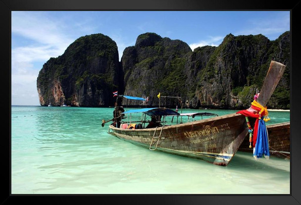 Island Paradise Fishing Boats On Phuket Beach Photo Photograph Black Wood Framed Art Poster 20x14