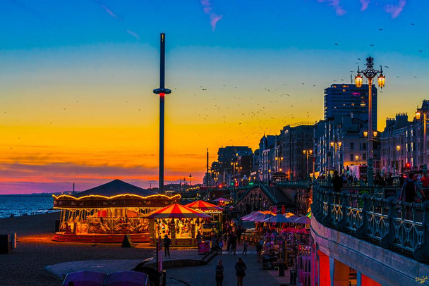 Brighton Carousel Sunset by Chris Lord Photo Art Print Cool Huge Large Giant Poster Art 36x54