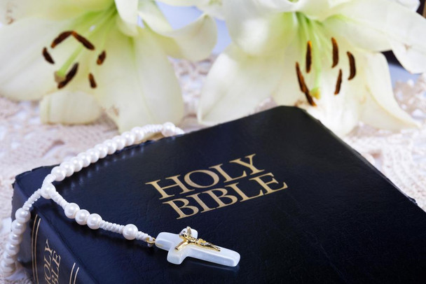 A Rosary on a Bible with Easter Lilies Photo Art Print Cool Huge Large Giant Poster Art 54x36