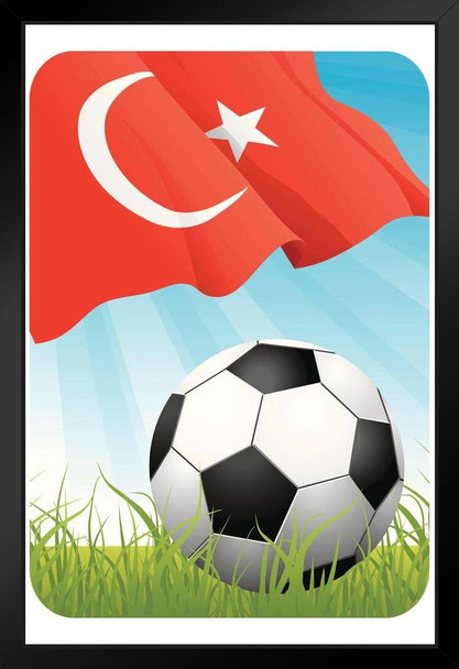 Turkey Soccer Ball and Flag Sports Black Wood Framed Poster 14x20