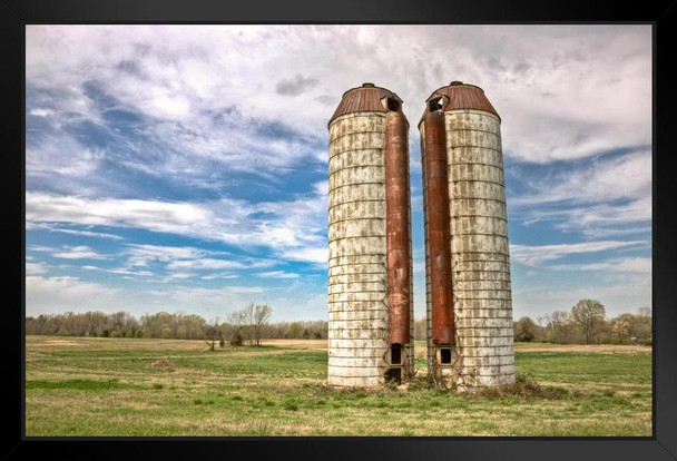 Rural Silos Standing in a Pasture Photo Art Print Black Wood Framed Poster 20x14