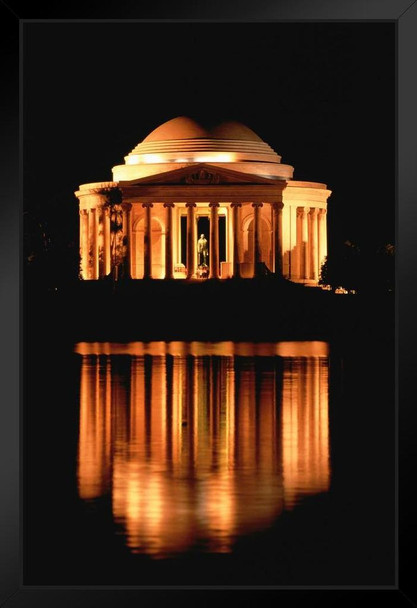 Jefferson Memorial at Night Washington DC Photo Art Print Black Wood Framed Poster 14x20