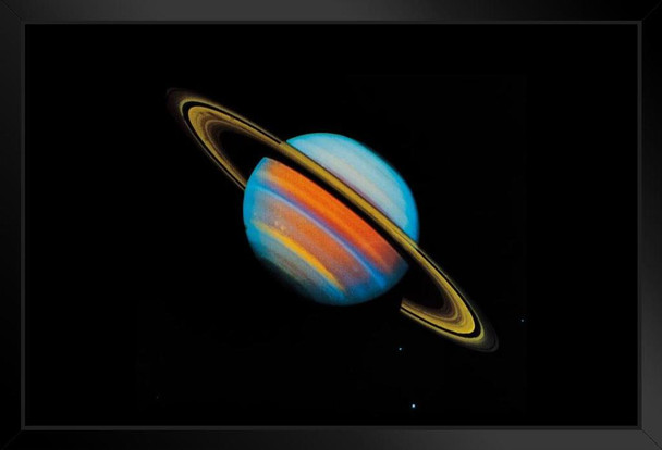 Saturn and Its Rings Illustration Art Print Black Wood Framed Poster 20x14