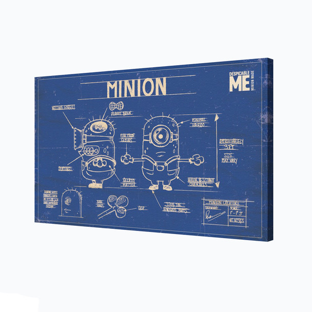 Minions Blueprint Schematics Despicable Me Comedy Film Movie Yellow Stretched Canvas 36x24