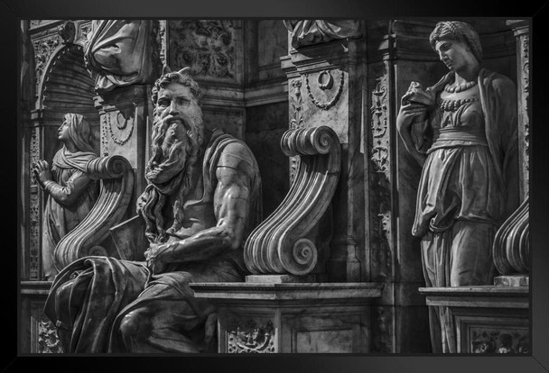 Moses Rachel and Leah Statues Tomb Pope Julius II Photo Art Print Black Wood Framed Poster 20x14