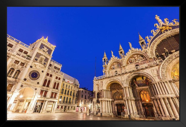 St Marks Clock Tower and Basilica in Venice Italy Photo Art Print Black Wood Framed Poster 20x14