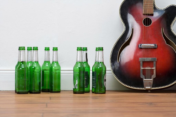 Guitar and Beer Bottles Photo Art Print Cool Huge Large Giant Poster Art 54x36
