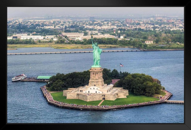 Aerial View of Statue of Liberty New York City Photo Art Print Black Wood Framed Poster 20x14