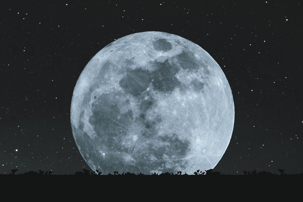 Full Moon At Night With Stars Silhouette Grass Lawn Photo Cool Wall Art Print Poster 18x12