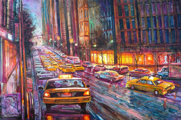 Night Streets New York City NYC Traffic Taxis Art Print Cool Huge Large Giant Poster Art 54x36