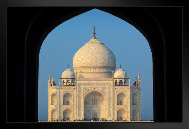 Taj Mahal Outlined by Taj Mahal Mosque Doors Archway Photo Art Print Black Wood Framed Poster 20x14