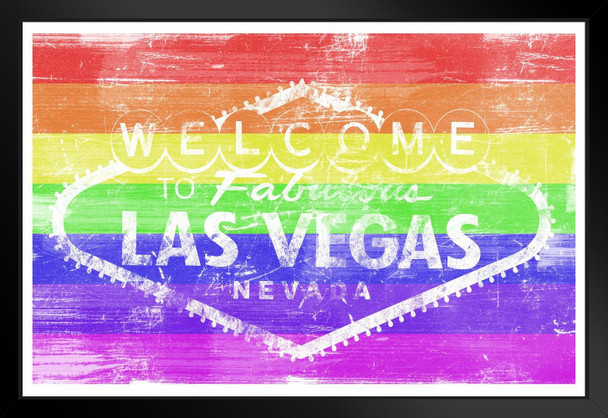 Welcome to Fabulous Las Vegas Gay Pride LGBT Rainbow Art Print Black Wood Framed Poster 20x14