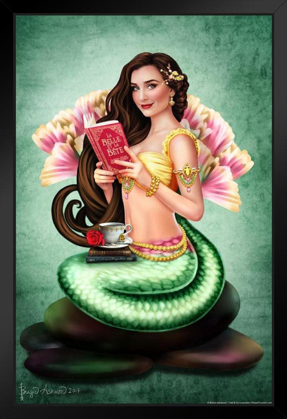 Mermaid Book Lover by Brigid Ashwood Art Print Black Wood Framed Poster 14x20