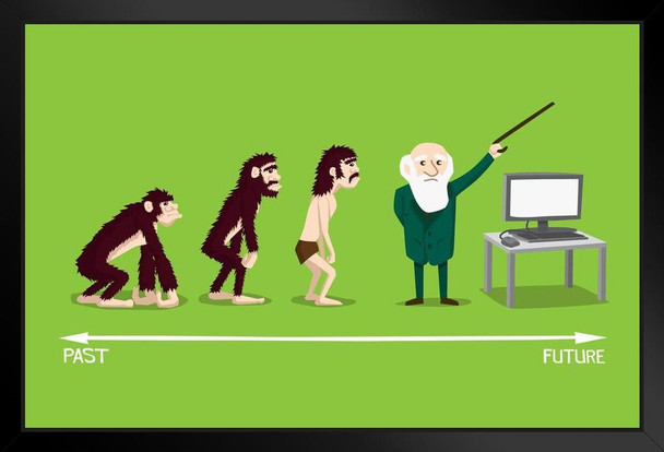 Human Evolution of Man Charles Darwin Technology Art Print Black Wood Framed Poster 20x14