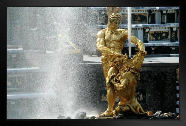 Samson and the Lion Fountain Peterhof Palace St Petersburg Russia Photo Black Wood Framed Art Poster 14x20