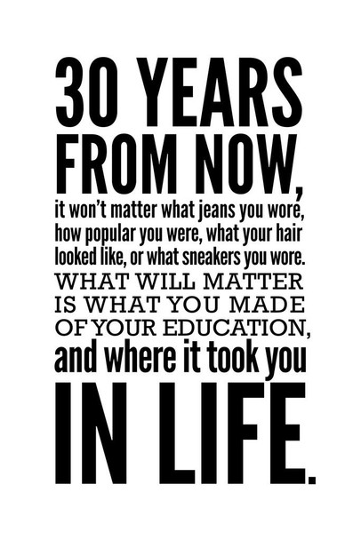 Laminated 30 Years From Now Education Life Quote Quotation Motivational Inspirational White Educational Classroom Teacher Learning Homeschool Supplies Teaching Poster Dry Erase Sign 12x18