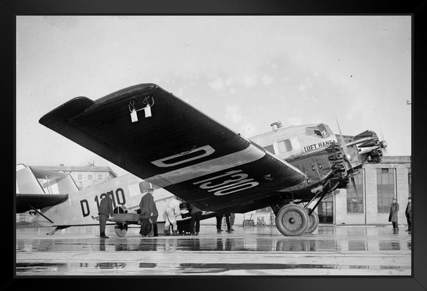 Lufthansa Airliner Airplane 1928 Archival Black and White Photo Photograph Black Wood Framed Art Poster 20x14