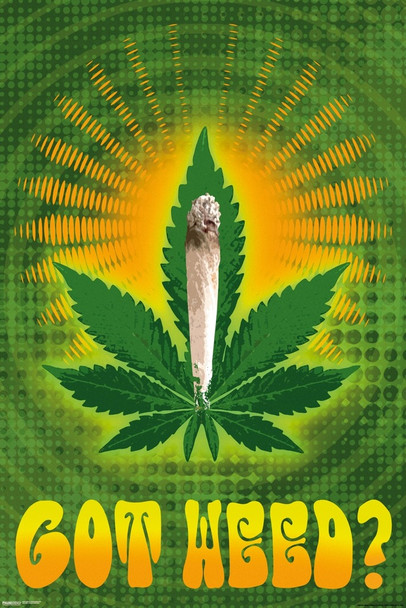 Got Weed Marijuana Leaf Joint Psychedelic Trippy Vintage 70s Weed Dope Mary Jane 420 Cool Wall Art Print Poster 24x36