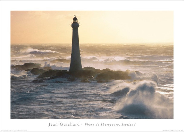 Phare de Skerryvore Lighthouse Rock Island Scotland Jean Guichard Thick Cardstock Poster 27.5x19.75 inch