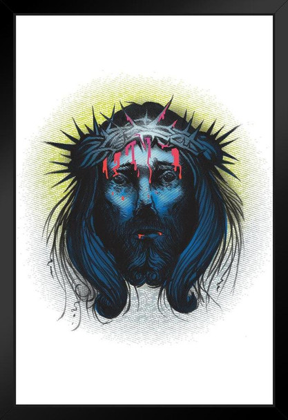 Jesus Neon and Retro Art Print Black Wood Framed Poster 14x20