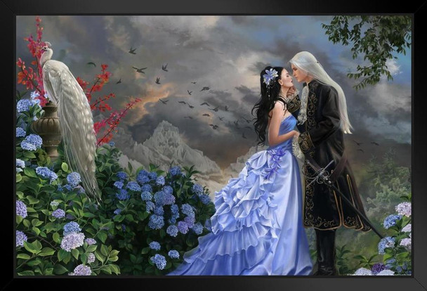 Fairy Folklore Wings Pretty Lovers by Nene Thomas Fantasy Poster Prince Princess Garden White Peacock Magical Black Wood Framed Art Poster 14x20