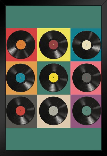Vinyl Records Pop Art Print Black Wood Framed Poster 14x20