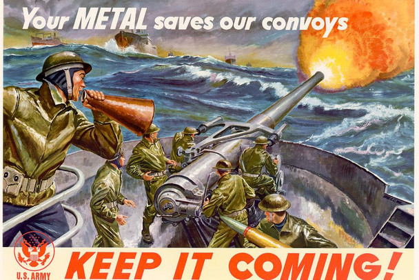 WPA War Propaganda Your Metal Saves Our Convoys Keep It Coming Cool Huge Large Giant Poster Art 54x36