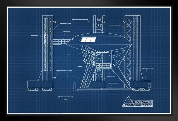 Lost In Space Jupiter 2 Launch Pad Blueprint Black Wood Framed Art Poster 14x20