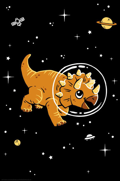 Triceratops Dinos in Space Dinosaur Decor Dinosaur Pictures For Wall Dinosaur Wall Art Prints for Walls Meteor Volcano Science Poster Art Prints for Walls Cool Wall Decor Art Print Poster 24x36