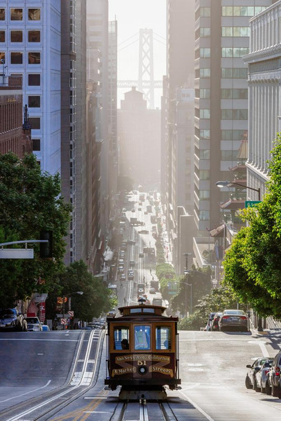 Laminated Cable Car on San Francisco California Street Photo Art Print Poster Dry Erase Sign 12x18